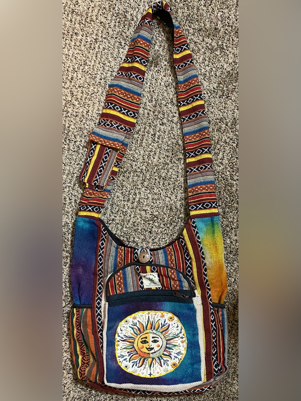 Rising International Multi-Color Sun Motif Woven Crossbody Bag